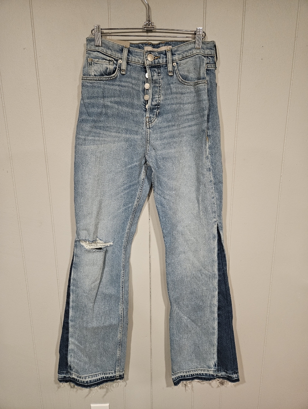 Hudson Women's 27x32 Faye Ultra High-Rise Flare Petite Jeans Two Tone Leg NWT